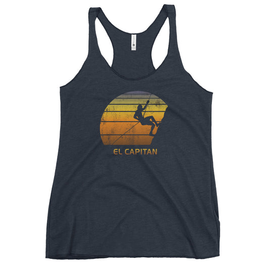 Retro El Capitan Yosemite California Rock Climbing Fan Bouldering Climber Women's Racerback Tank Top