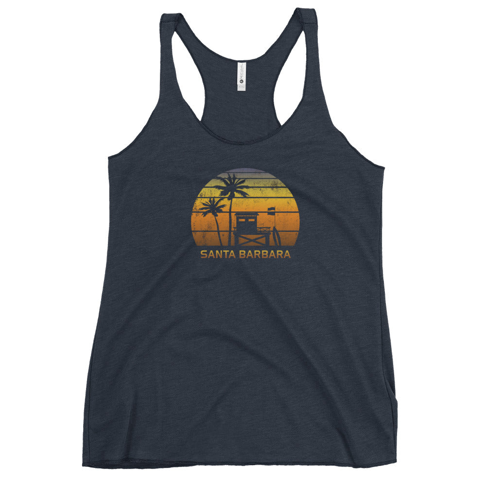 Retro Santa Barbara California Women's Racerback Tank Top Sunset Surfing Palm Tree Vacation