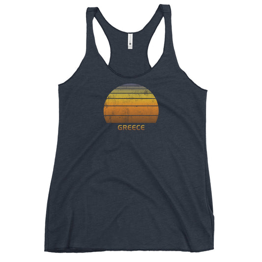 Retro Greece Vintage Sunset Vacation Souvenir Gift Women's Racerback Tank Top
