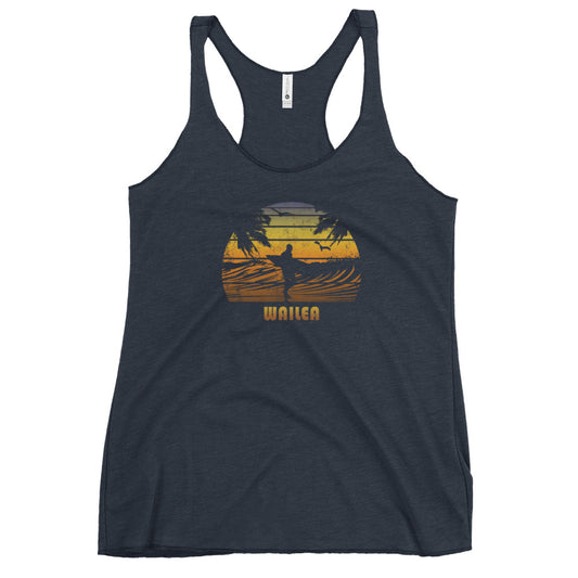 Retro Wailea Maui Hawaii Surfing Fan Surfer Beach Sunset Souvenir Women's Racerback Tank Top