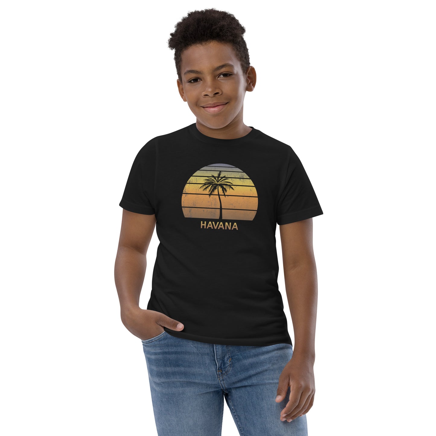 Retro Havana Cuba Vintage Sunset Beach Vacation Souvenir Youth Jersey T-Shirt