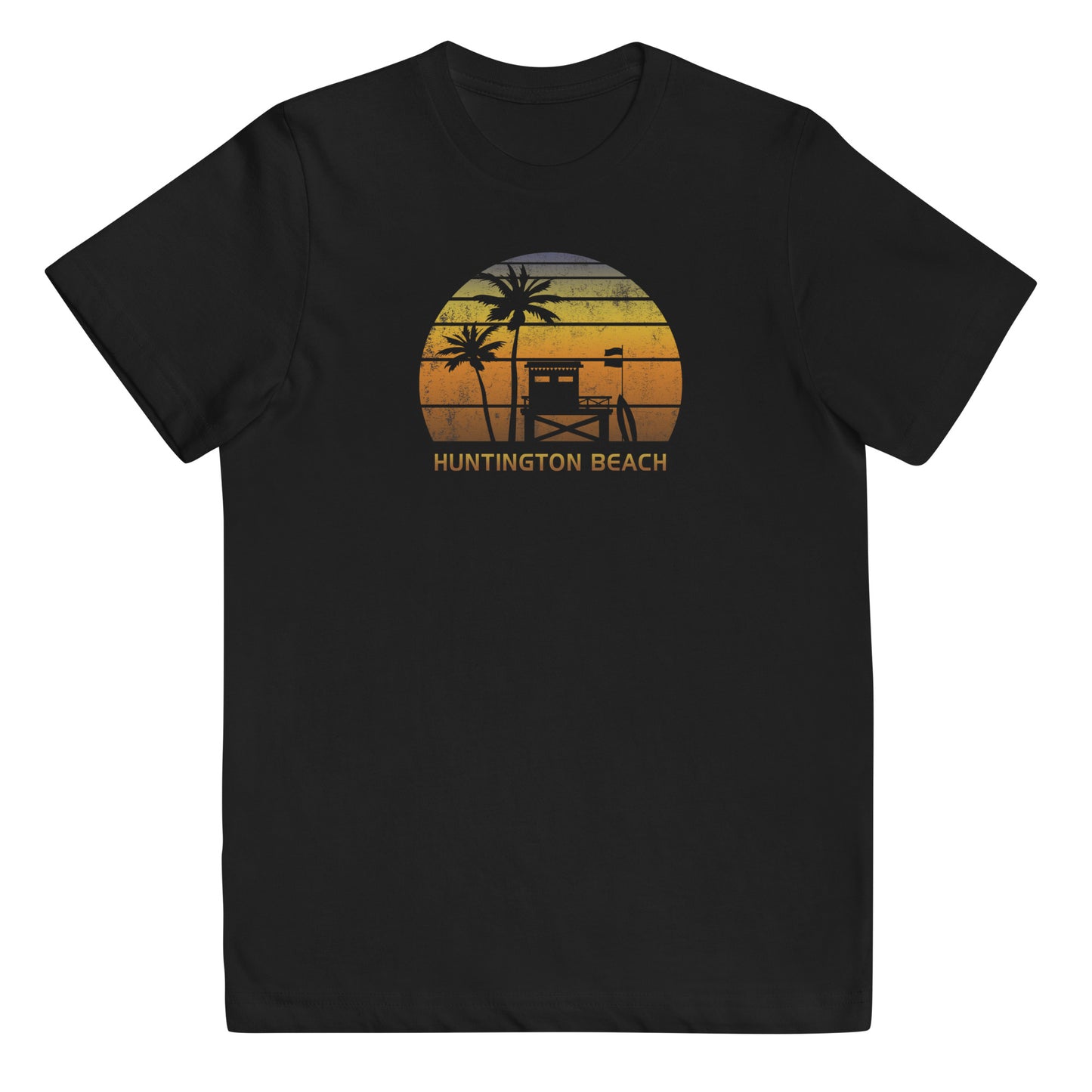 Retro Huntington Beach California Sunset Surfing Palm Tree Vacation Youth Jersey T-Shirt