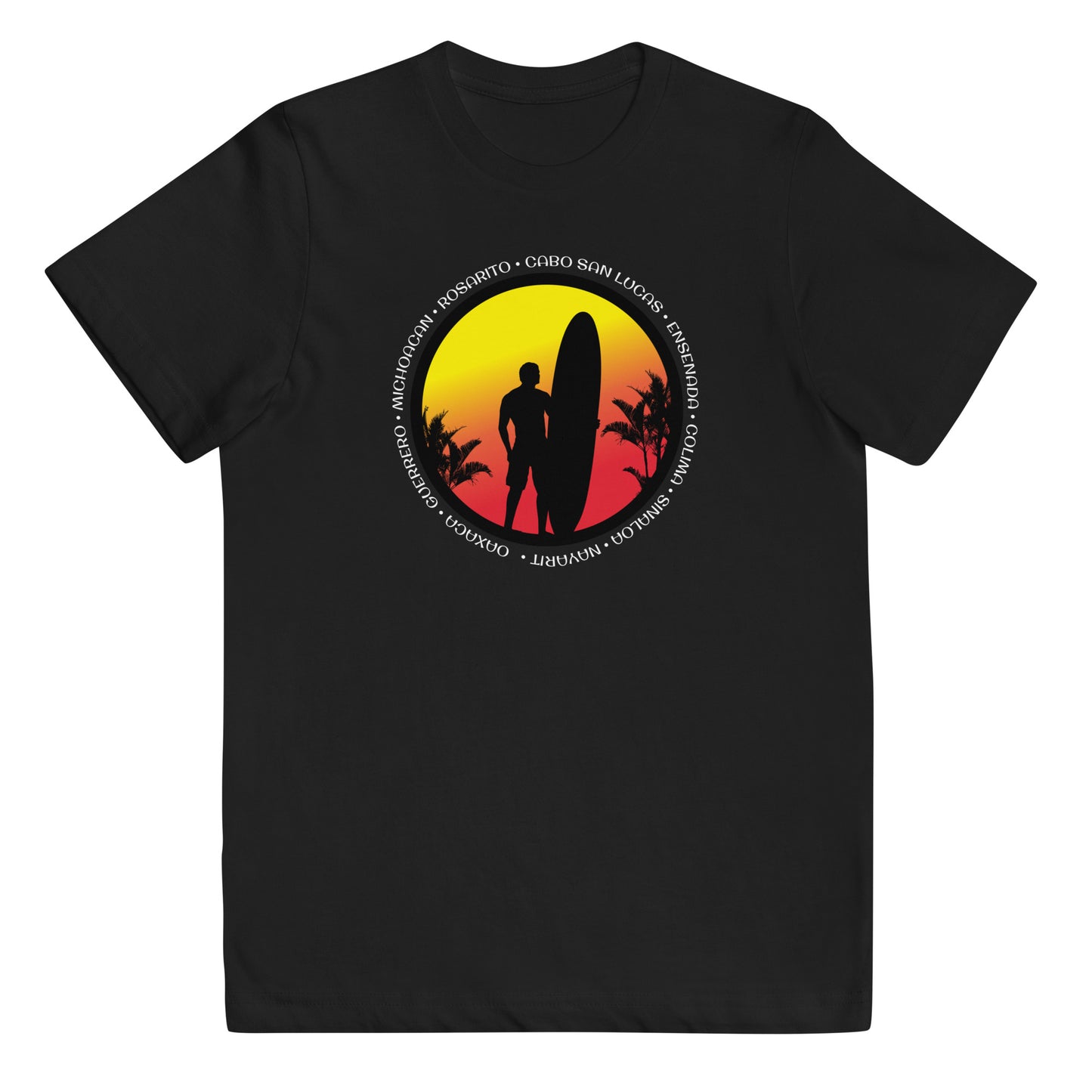 Mexico Surfing Cool Sunset Palm Tree Surf Youth Jersey T-Shirt