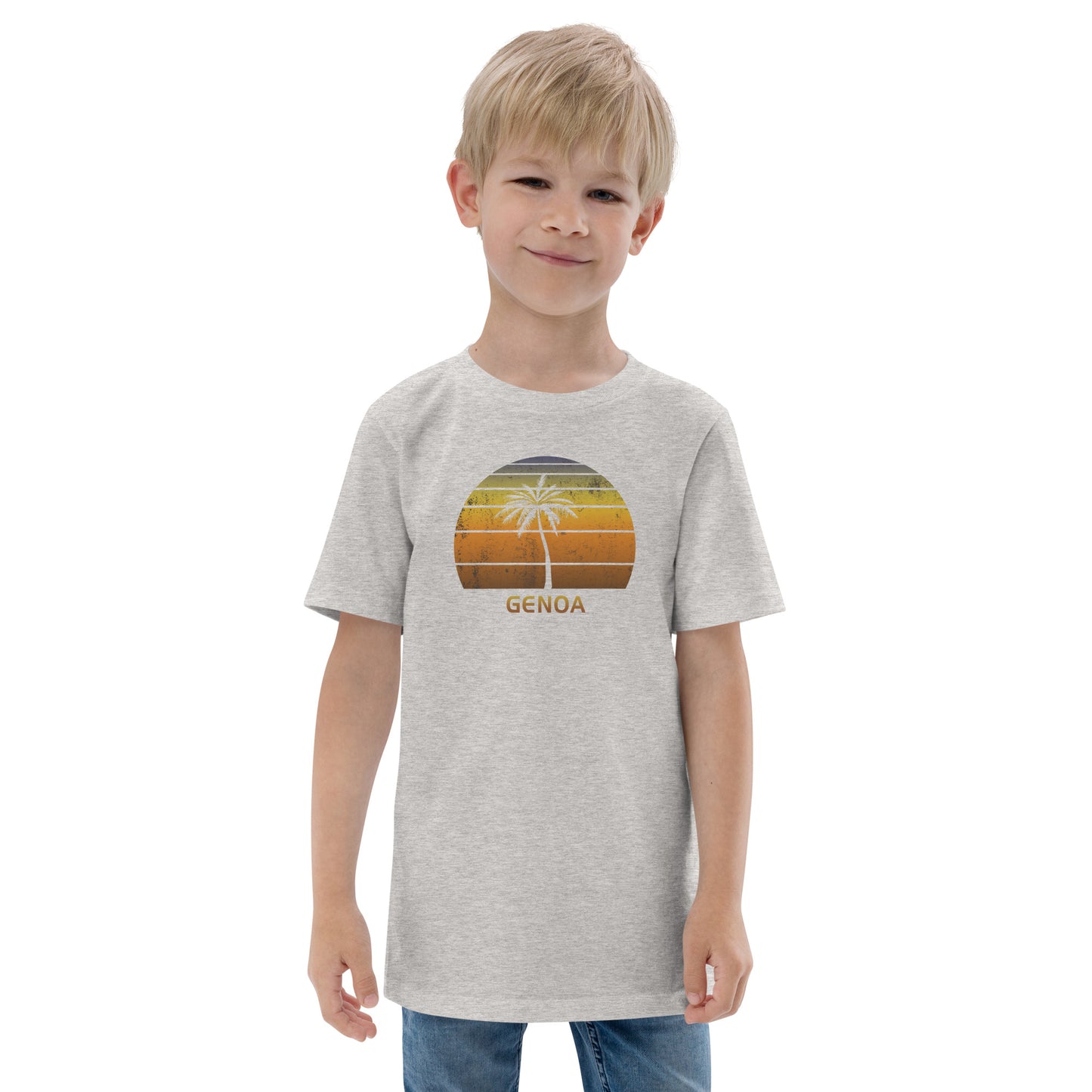 Retro Genoa Italy Vintage Sunset Beach Vacation Souvenir Youth Jersey T-Shirt