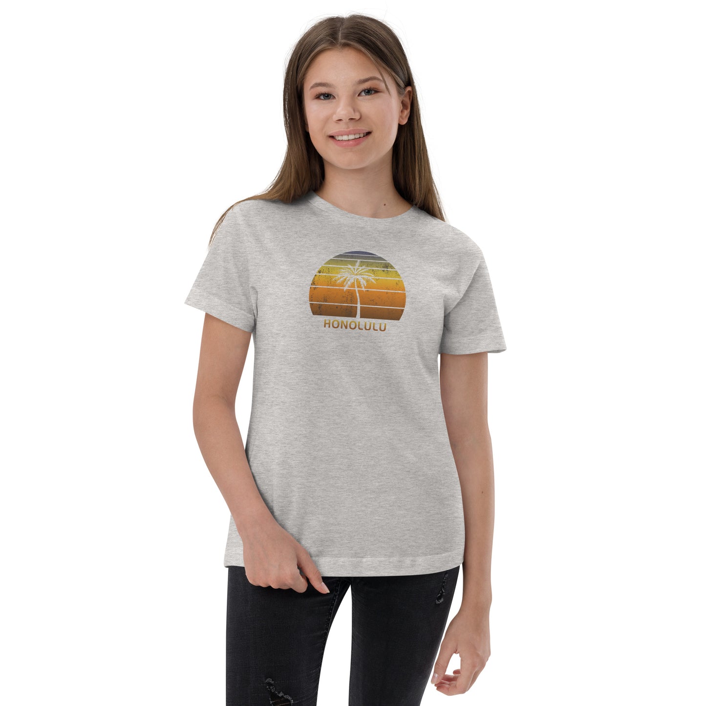 Retro Honolulu Oahu Hawaii Vintage Sunset Beach Vacation Souvenir Youth Jersey T-Shirt