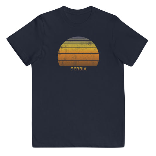 Retro Serbia Sunset Native Vacation Souvenir Stylish Youth Jersey T-Shirt