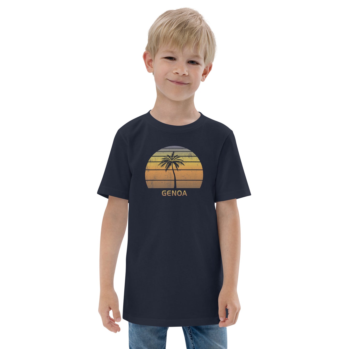 Retro Genoa Italy Vintage Sunset Beach Vacation Souvenir Youth Jersey T-Shirt