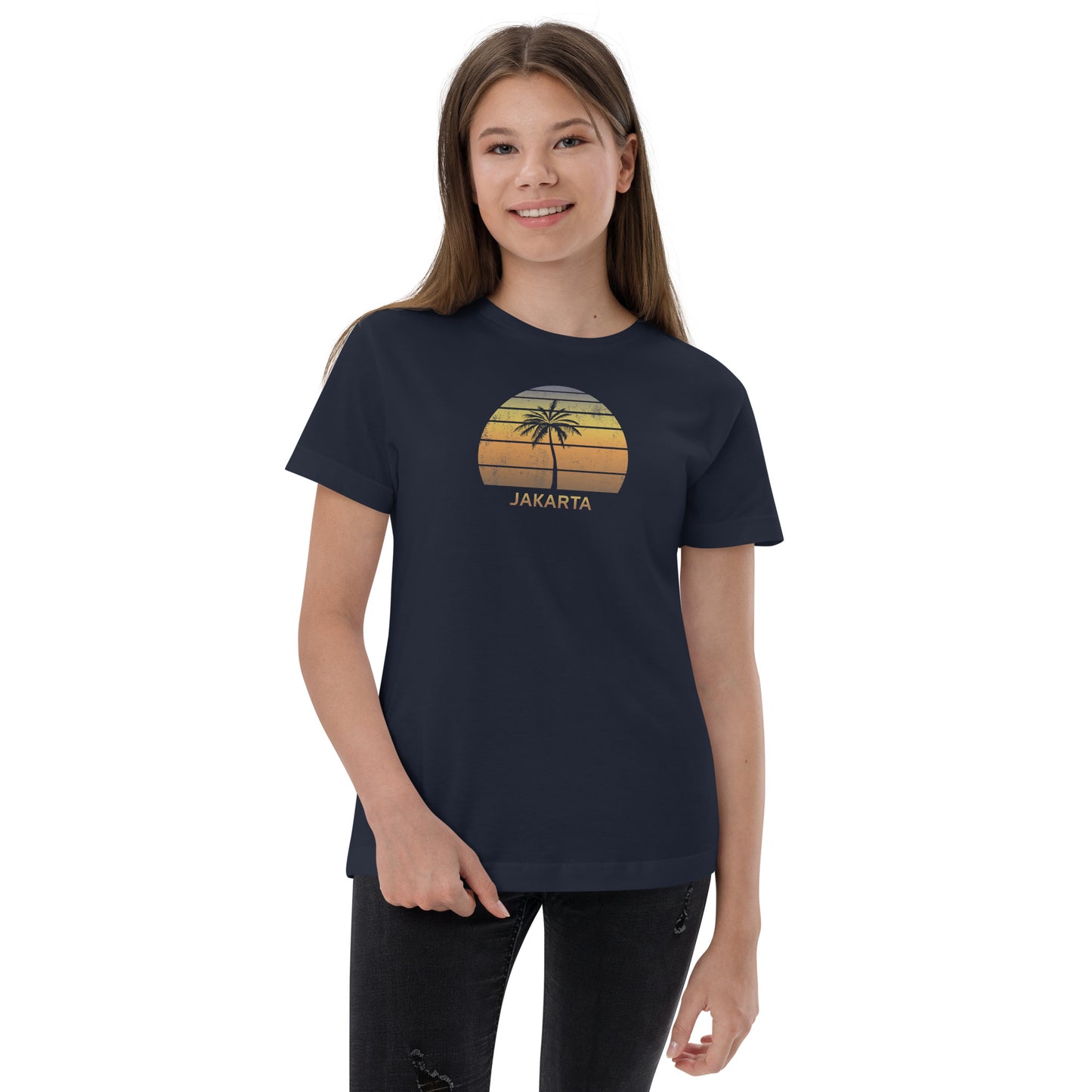 Retro Jakarta Indonesia Vintage Sunset Beach Vacation Souvenir Youth Jersey T-Shirt