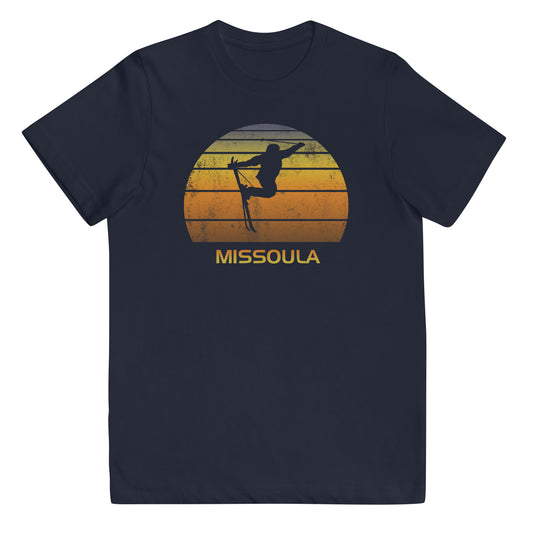 Retro Missoula Montana Ski Fan Skier Gift Skiing Sunset Vintage Sunrise Youth Jersey T-Shirt