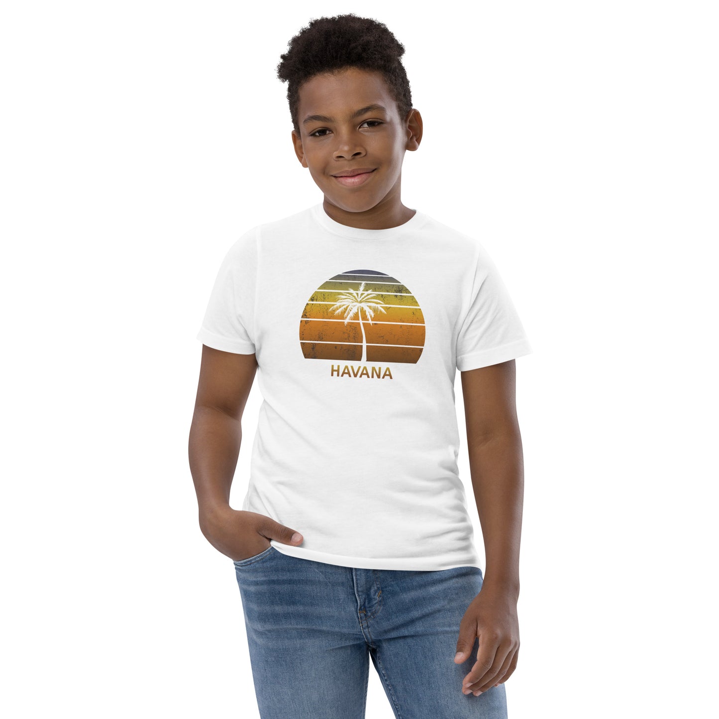 Retro Havana Cuba Vintage Sunset Beach Vacation Souvenir Youth Jersey T-Shirt