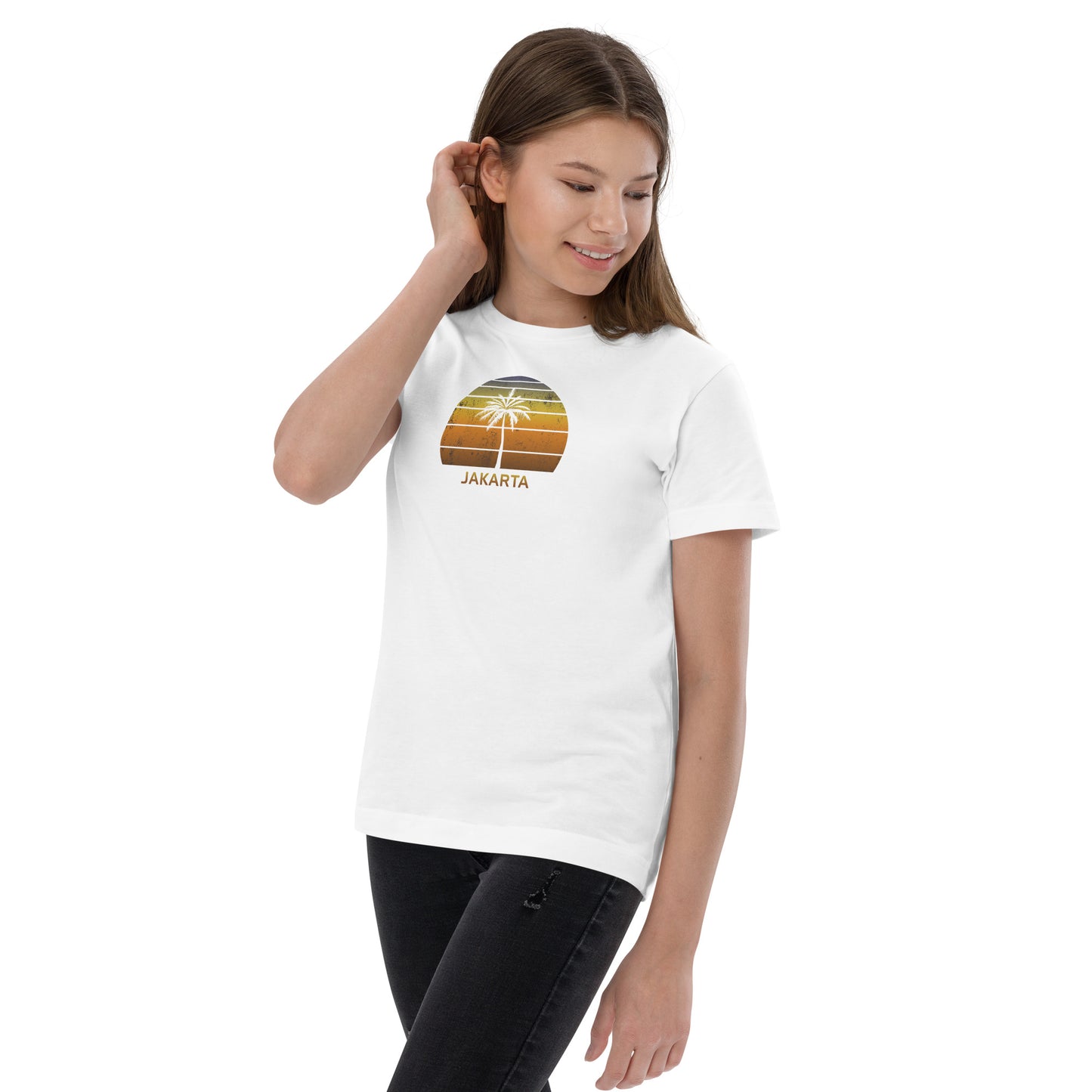 Retro Jakarta Indonesia Vintage Sunset Beach Vacation Souvenir Youth Jersey T-Shirt