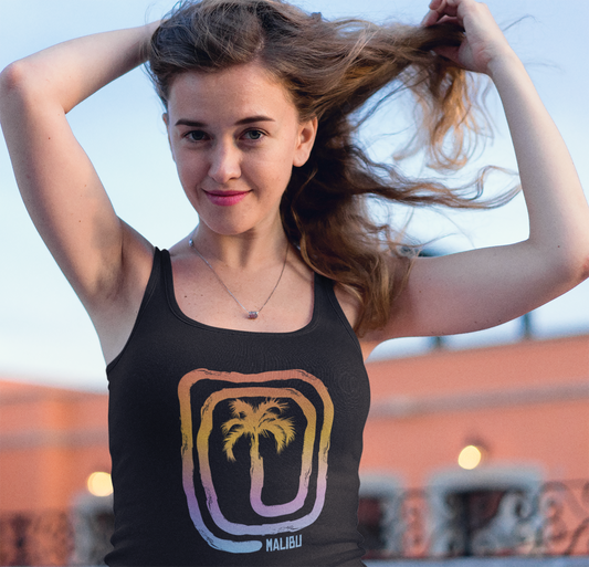 -Cool Malibu California Beach Palm Tree Vacation Souvenir Women's Racerback Tank Top