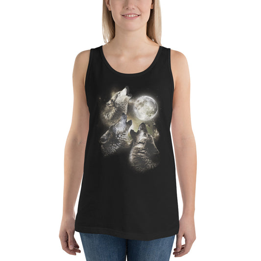 Cool Wolves Howl At The Moon Artistic Wolf Fan Unisex Tank Top