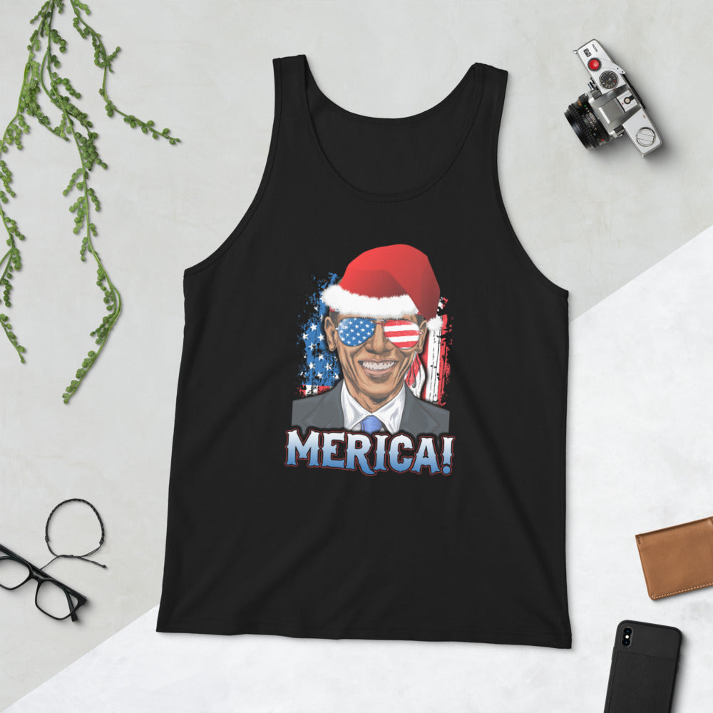 Funny Barack Obama Merica Christmas Political Democrats USA Flag Unisex Tank Top