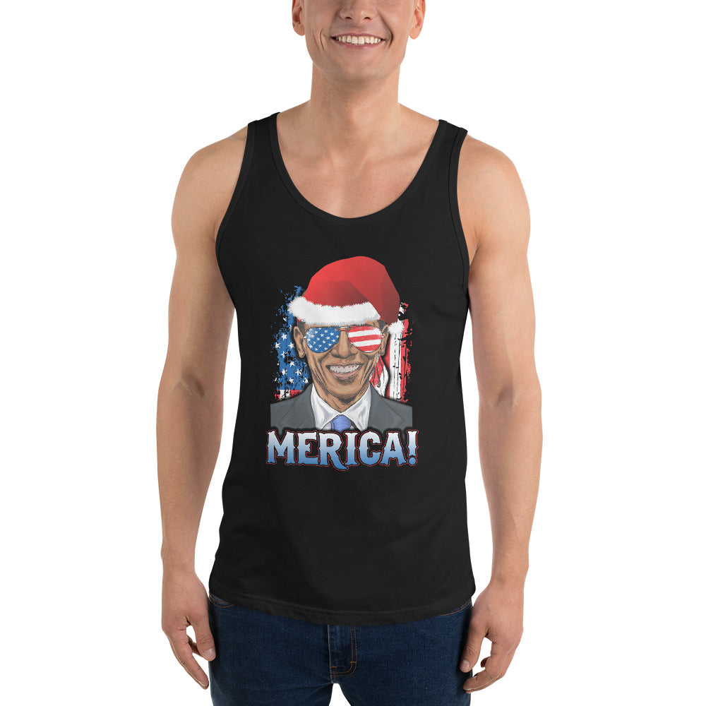 Funny Barack Obama Merica Christmas Political Democrats USA Flag Unisex Tank Top