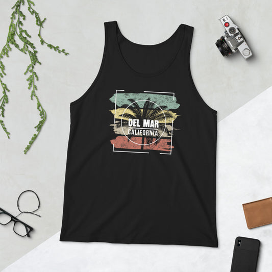 Cool Del Mar California Beach Palm Tree Vacation Souvenir Unisex Tank Top