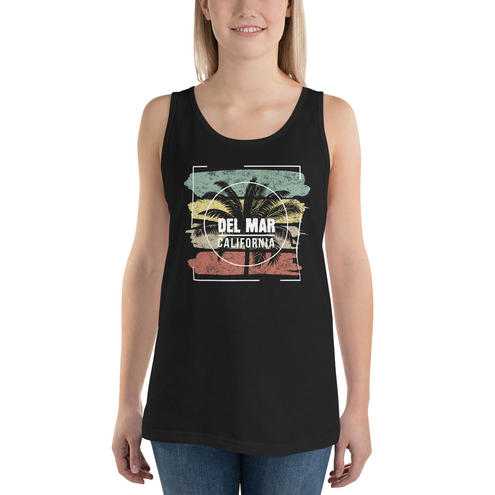 Cool Del Mar California Beach Palm Tree Vacation Souvenir Unisex Tank Top