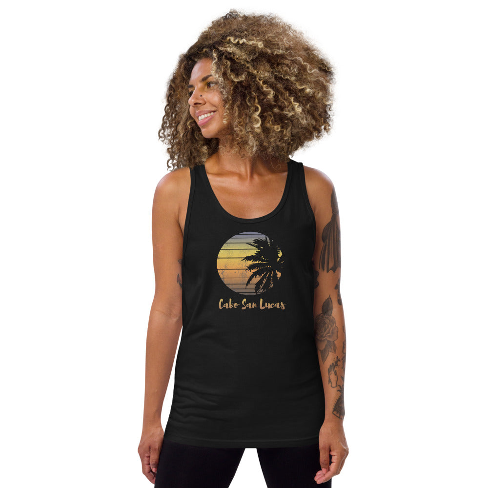 Retro Cabo San Lucas Mexico Beach Family Vacation Souvenir Palm Tree Unisex Tank Top