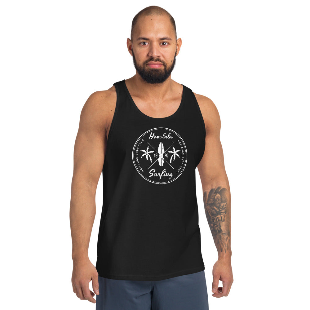 Retro Honolulu Oahu Hawaii Surfing Fan Beach  Unisex Tank Top