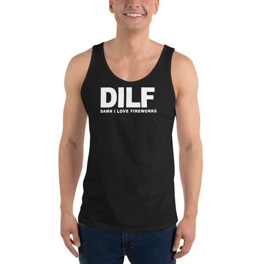 Funny DILF 4th Of July Joke Fireworks Fans Quote  Unisex Tank Top