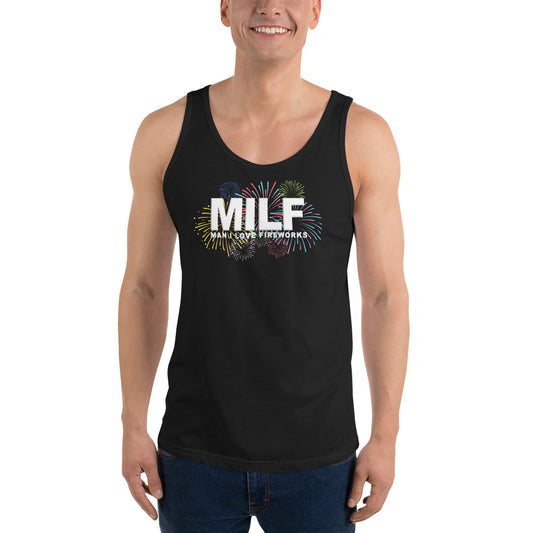 Funny MILF 4th Of July Fireworks Fan Joke Quote  Unisex Tank Top