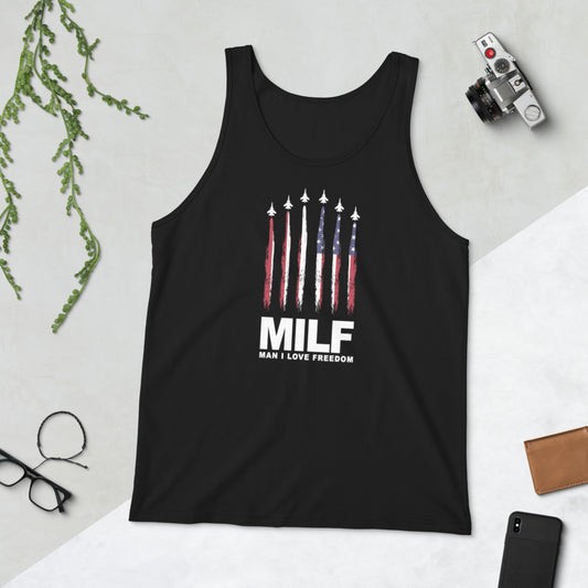 Funny MILF Military Service Freedom  Joke USA  Unisex Tank Top