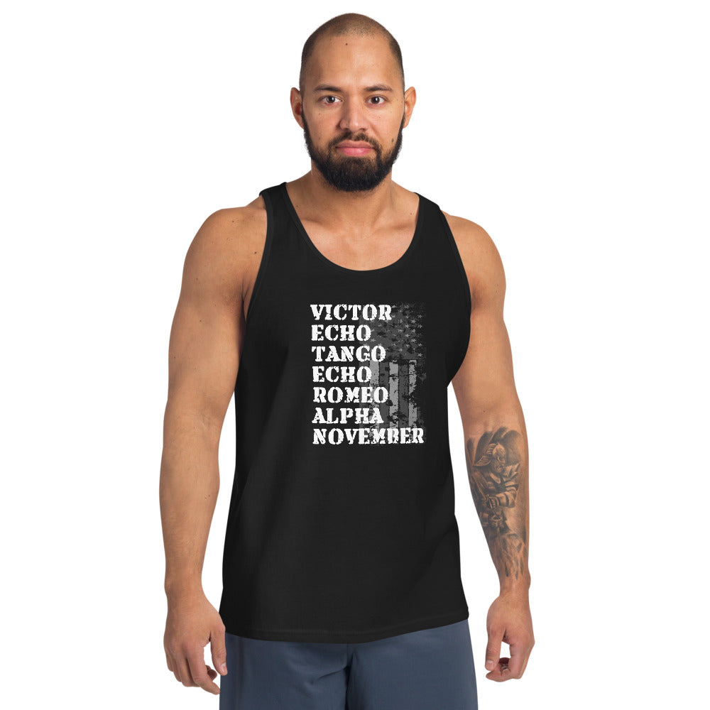 Cool Retired Veteran Military Service Army Navy Phonetic Alphabet Unisex Tank Top