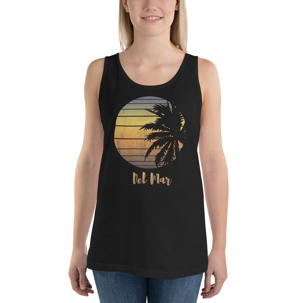 Retro Del Mar California Beach Vacation Souvenir Palm Tree Unisex Tank Top