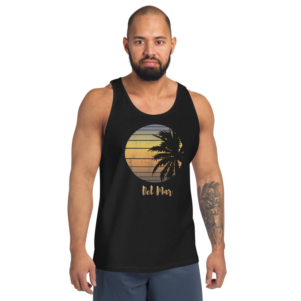 Retro Del Mar California Beach Vacation Souvenir Palm Tree Unisex Tank Top