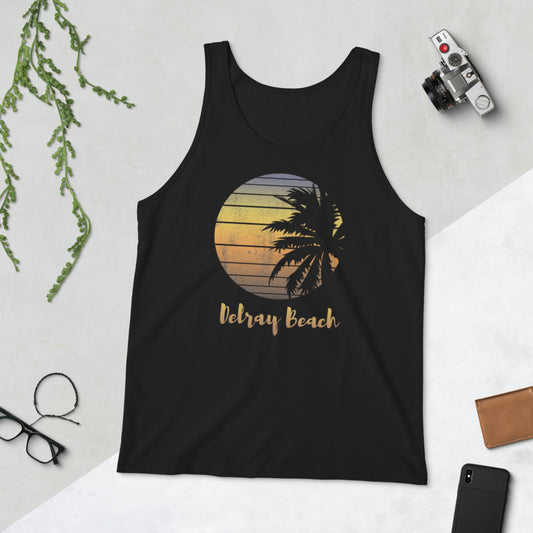 Retro Delray Beach Florida Palm Tree Vacation Souvenir Unisex Tank Top