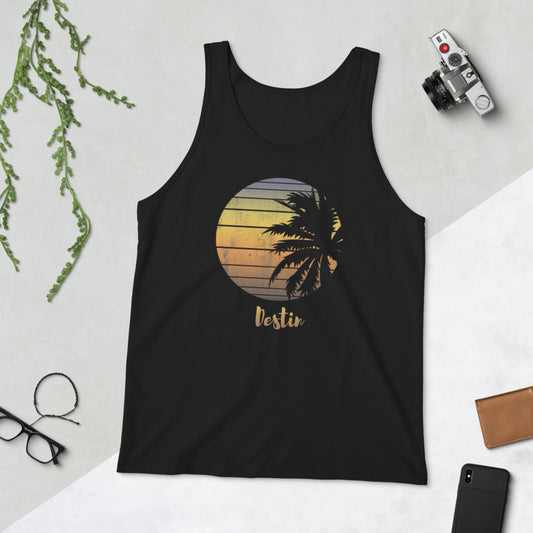 Retro Destin Florida Beach Palm Tree Vacation Souvenir Unisex Tank Top