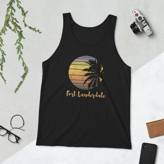 Retro Fort Lauderdale Florida Beach Palm Tree Vacation Souvenir Unisex Tank Top