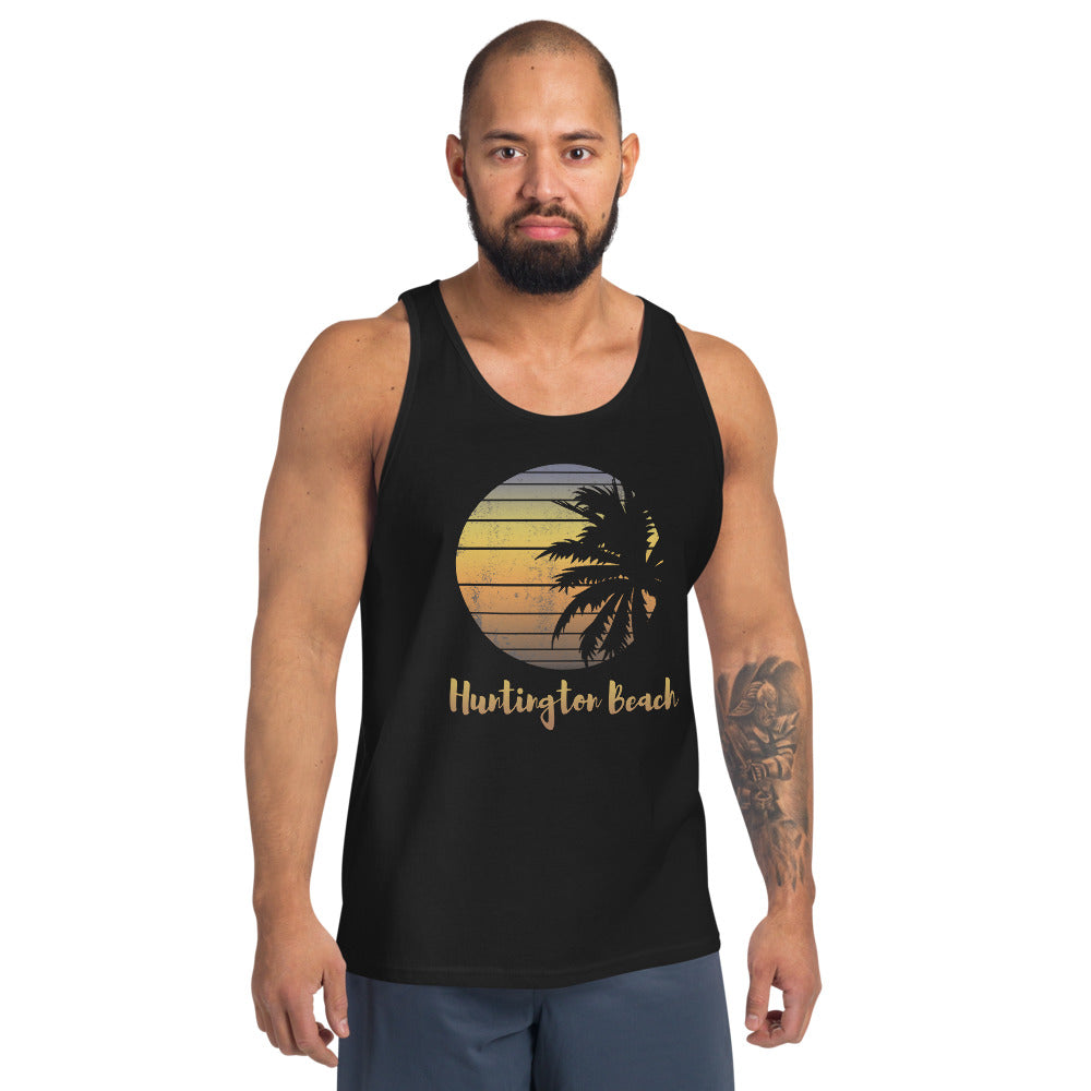 Retro Huntington Beach California Cool Vacation Souvenir Palm Tree Unisex Tank Top