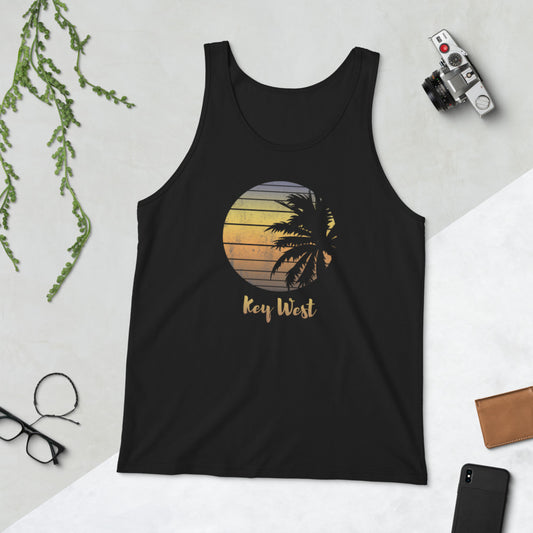 Retro Key West Florida Beach Palm Tree Vacation Souvenir Unisex Tank Top