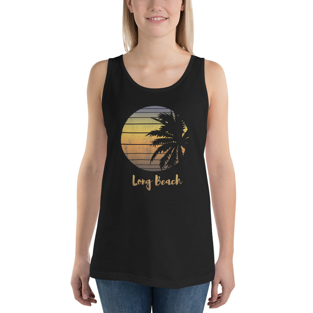 Retro Long Beach California Vacation Souvenir Palm Tree Unisex Tank Top