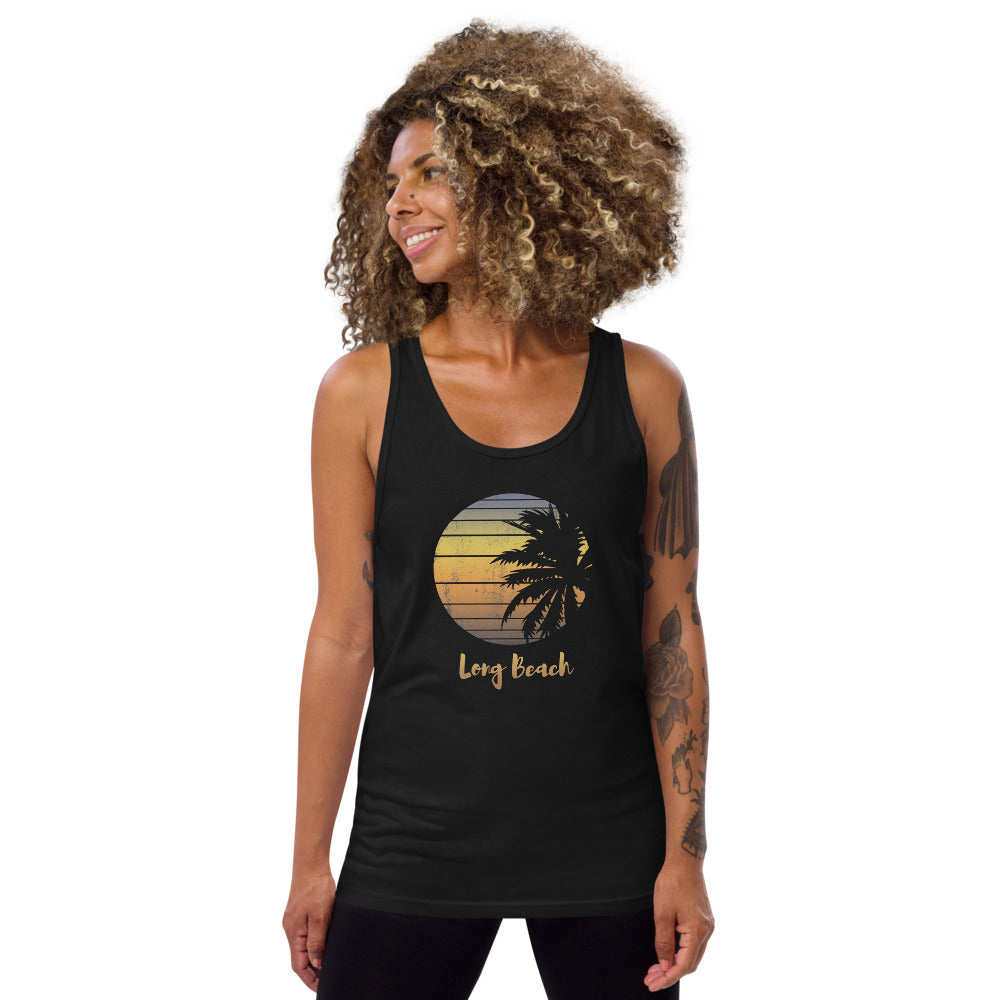 Retro Long Beach California Vacation Souvenir Palm Tree Unisex Tank Top