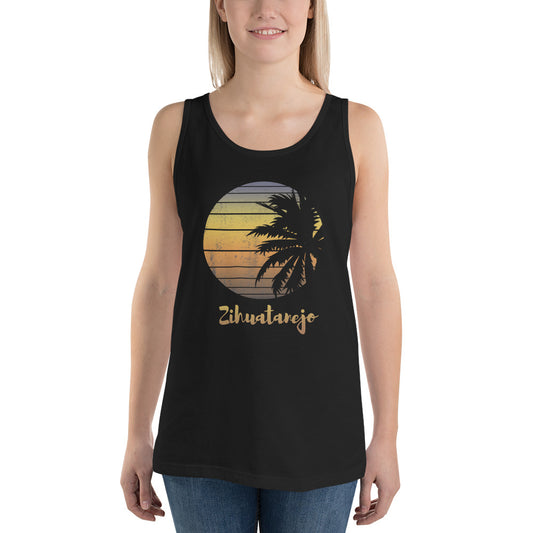Retro Zihuatanejo Mexico Beach Family Vacation Souvenir Palm Tree Unisex Tank Top