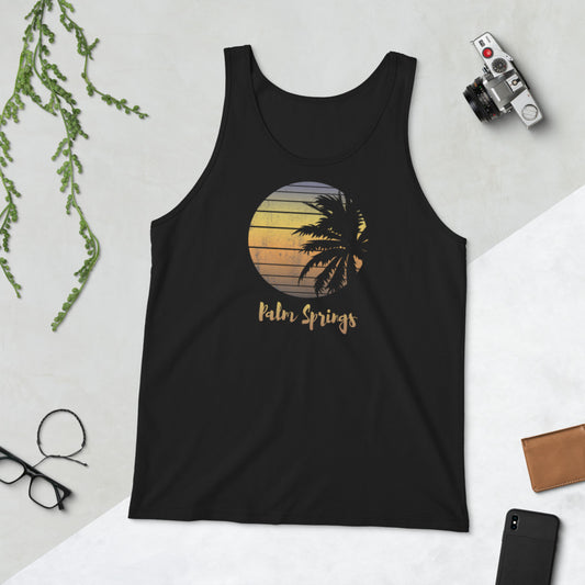 Retro Palm Springs California Desert Vacation Souvenir Palm Tree Unisex Tank Top