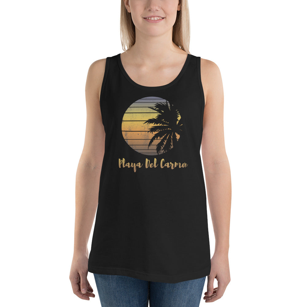 Retro Playa Del Carmen Mexico Beach Family Vacation Souvenir Palm Tree Unisex Tank Top