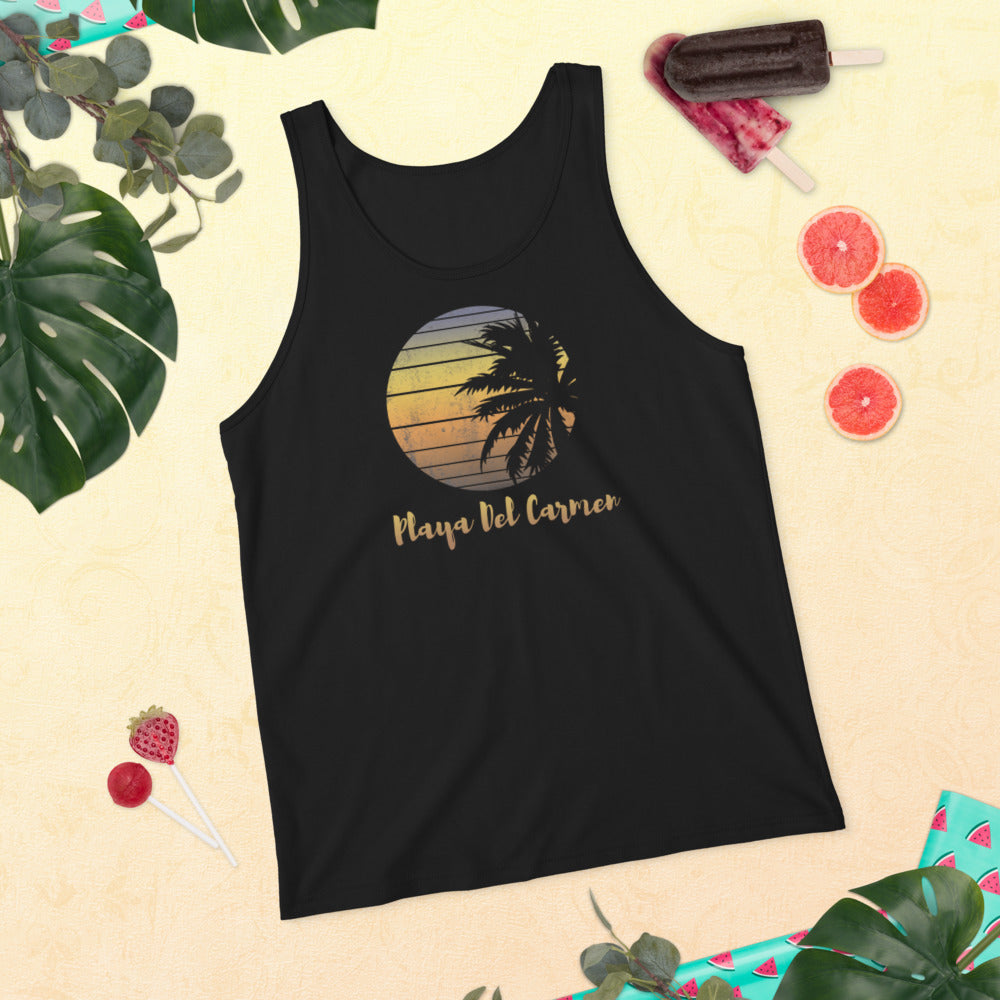 Retro Playa Del Carmen Mexico Beach Family Vacation Souvenir Palm Tree Unisex Tank Top