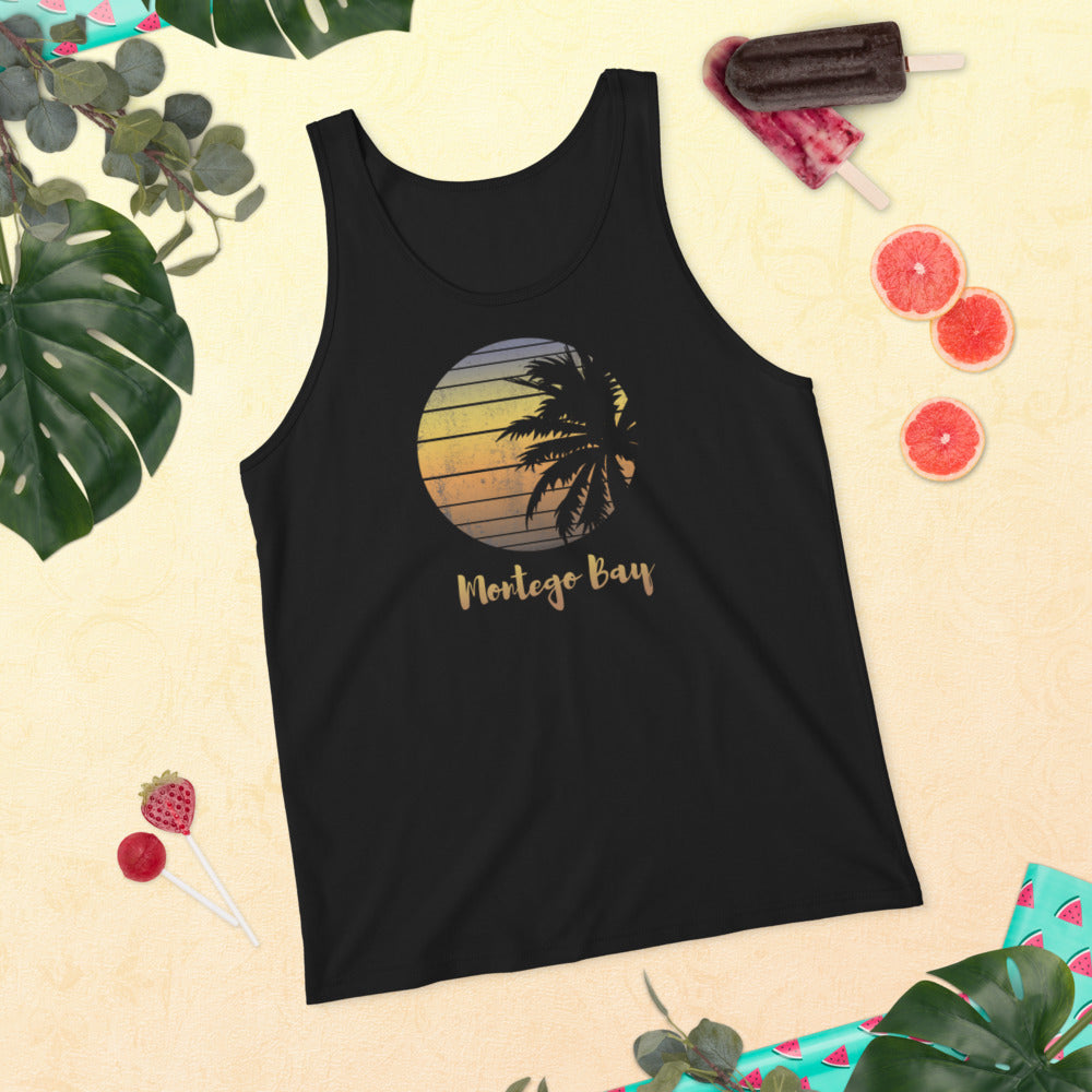 Retro Montego Bay Jamaica  Beach Palm Tree Vacation Souvenir Unisex Tank Top