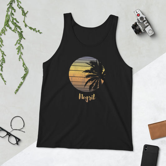 Retro Negril Jamaica Beach Palm Tree Vacation Souvenir Unisex Tank Top