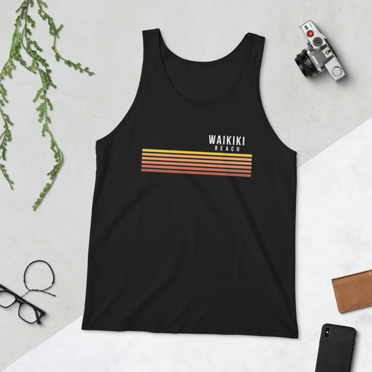 Retro Waikiki Beach Oahu Hawaii Vacation Stripes Unisex Tank Top