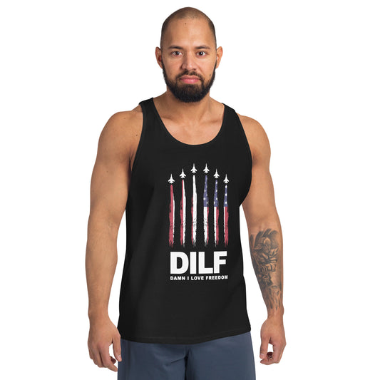 Funny DILF Military Service 4th Of July USA Flag Freedom  Joke  Unisex Tank Top