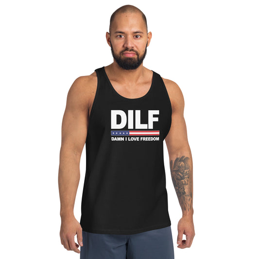 Funny DILF Military Service Freedom 4th Of July USA Flag  Joke  Unisex Tank Top