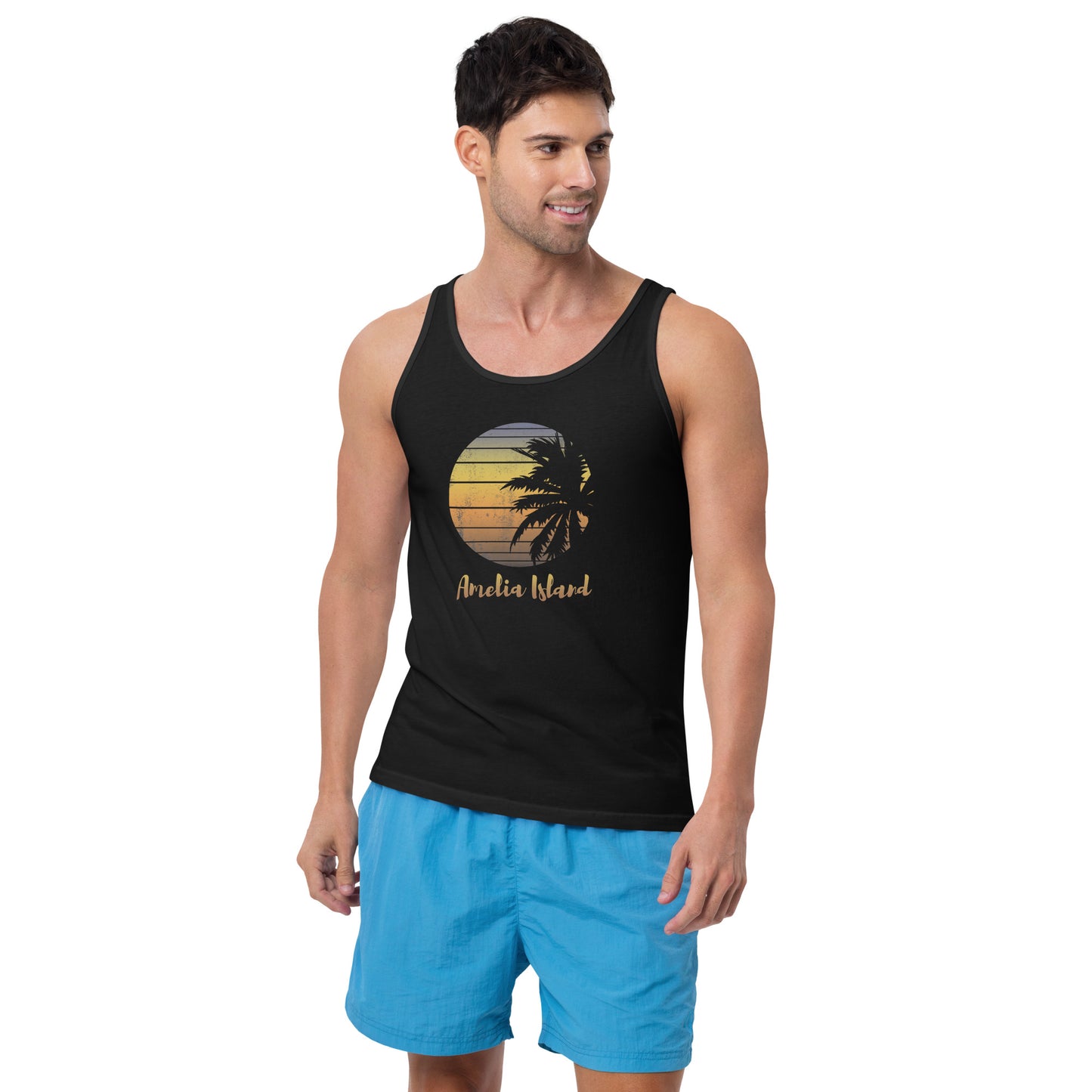 Retro Amelia Island Florida Beach Palm Tree Vacation Souvenir Unisex Tank Top