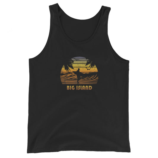 Retro Big Island Hawaii Surfing Fan Surfer Beach Sunset Souvenir Unisex Tank Top