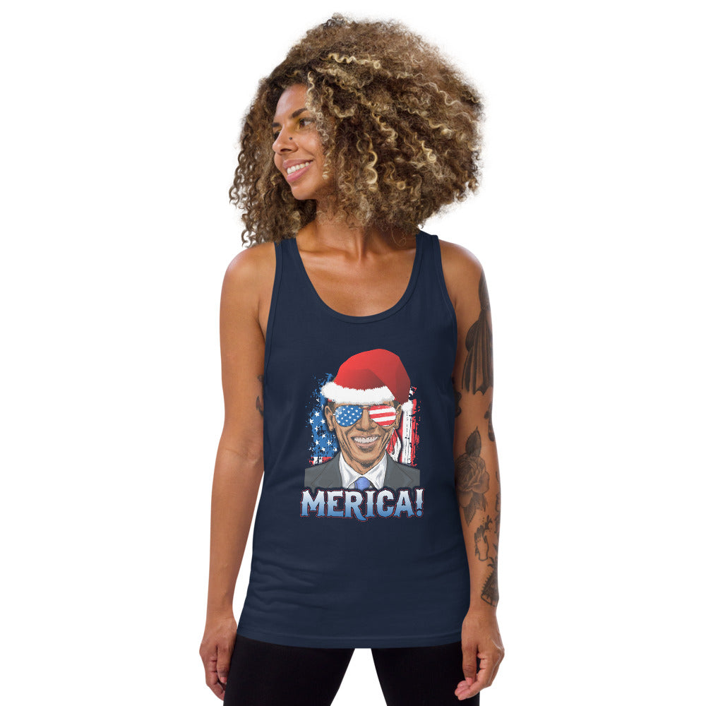 Funny Barack Obama Merica Christmas Political Democrats USA Flag Unisex Tank Top