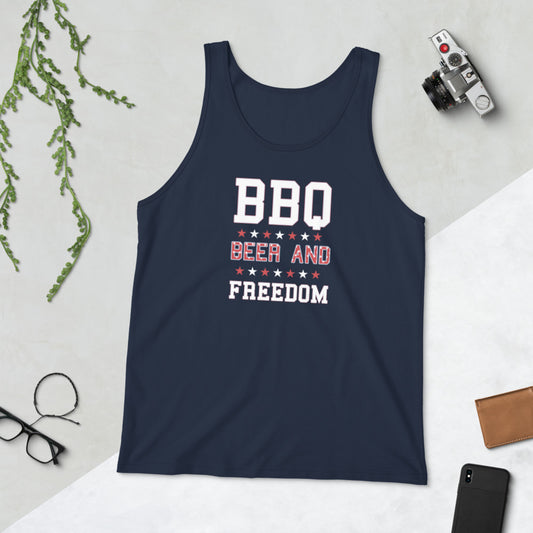 Funny BBQ Beer And Freedom July 4th Patriotic 4th Of July USA Unisex Tank Top