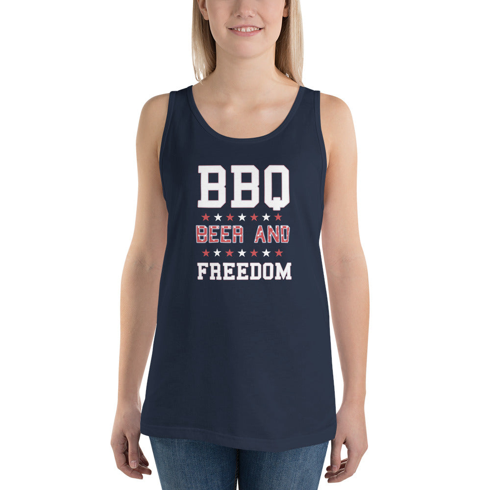 Funny BBQ Beer And Freedom July 4th Patriotic 4th Of July USA Unisex Tank Top